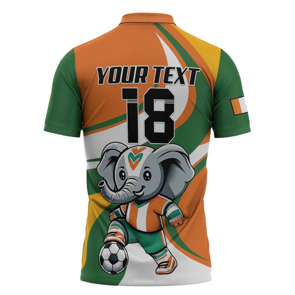 Custom Ivory Coast Football Zipper Polo Shirt Les Elephants Mascot - Wonder Print Shop