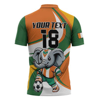 Custom Ivory Coast Football Zipper Polo Shirt Les Elephants Mascot - Wonder Print Shop