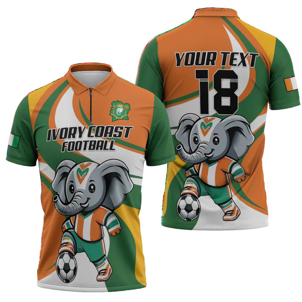 Custom Ivory Coast Football Zipper Polo Shirt Les Elephants Mascot - Wonder Print Shop