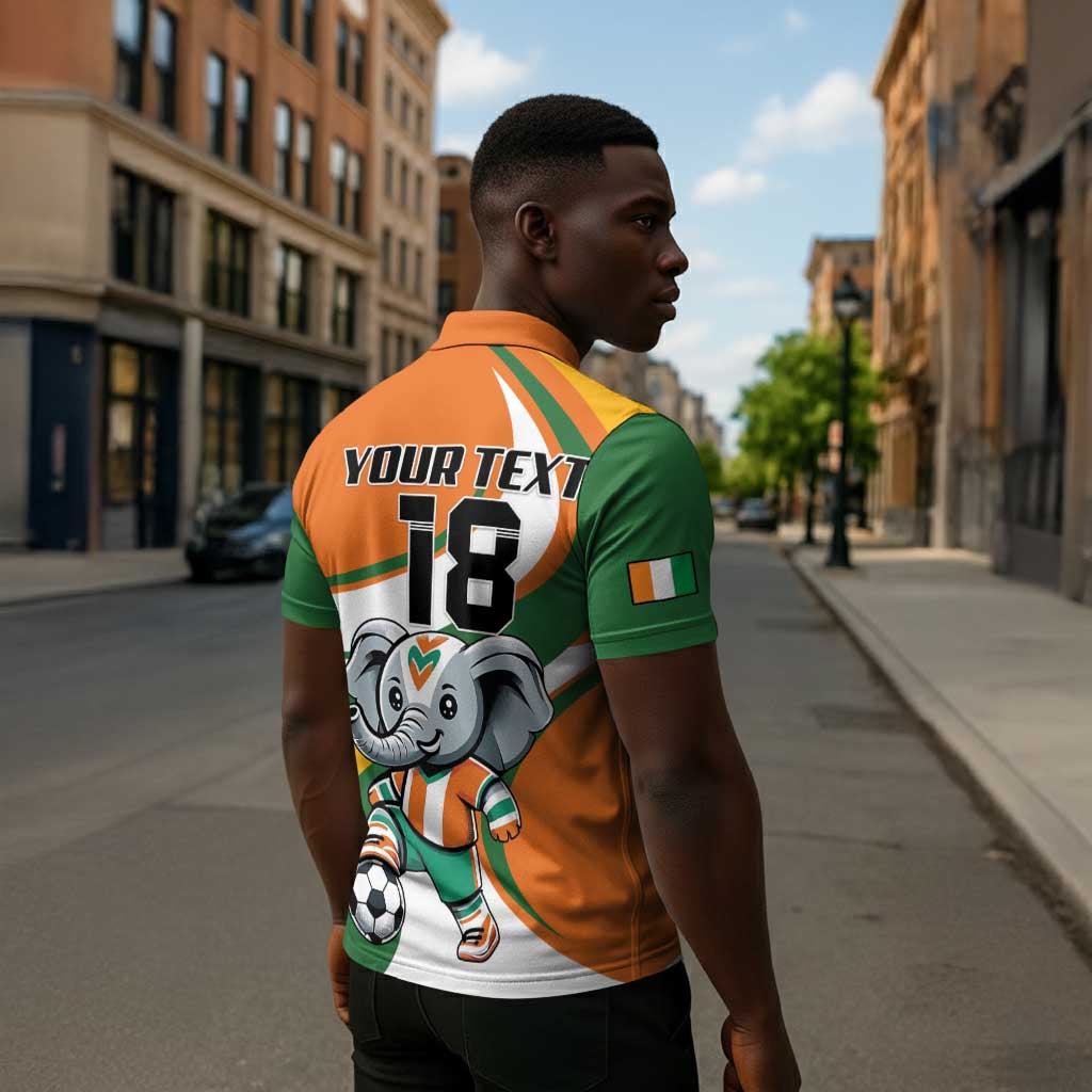 Custom Ivory Coast Football Zipper Polo Shirt Les Elephants Mascot - Wonder Print Shop