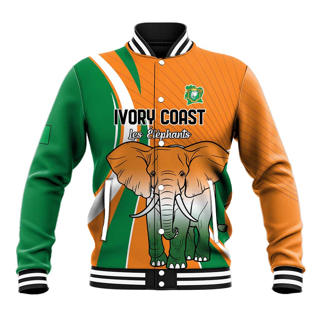 Custom Ivory Coast Football Baseball Jacket Les Elephants Spirit - Wonder Print Shop