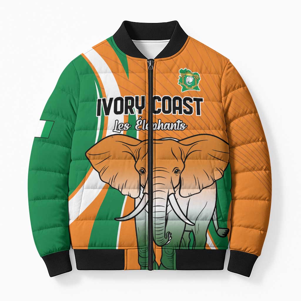 Custom Ivory Coast Football Bomber Puffer Jacket Les Elephants Spirit - Wonder Print Shop