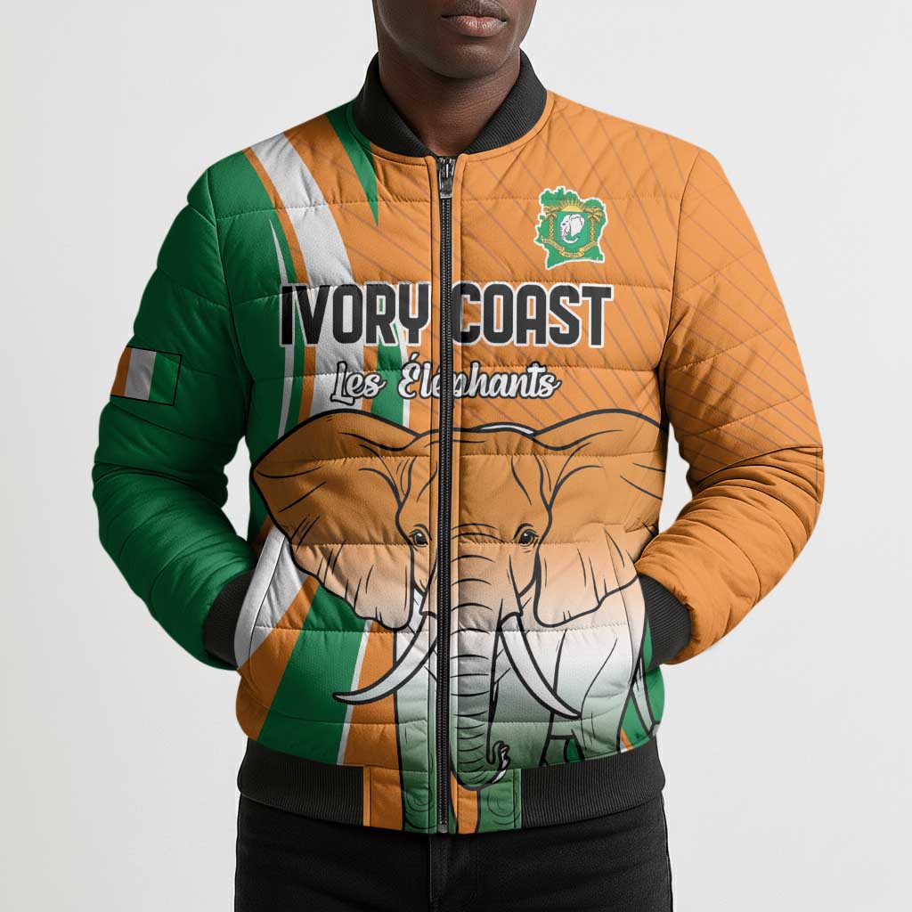 Custom Ivory Coast Football Bomber Puffer Jacket Les Elephants Spirit - Wonder Print Shop