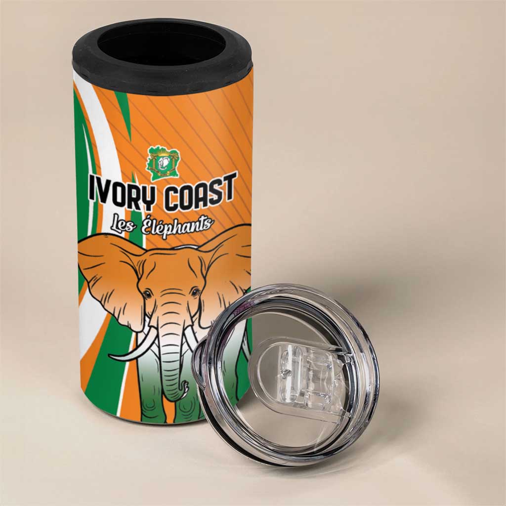 Custom Ivory Coast Football 4 in 1 Can Cooler Tumbler Les Elephants Spirit - Wonder Print Shop