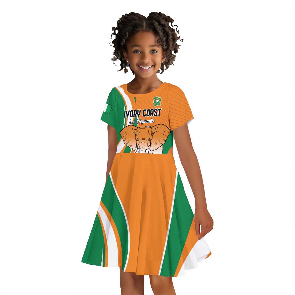 Custom Ivory Coast Football Kid Short Sleeve Dress Les Elephants Spirit LT18