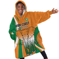 Custom Ivory Coast Football Kid Wearable Blanket Hoodie Les Elephants Spirit - Wonder Print Shop