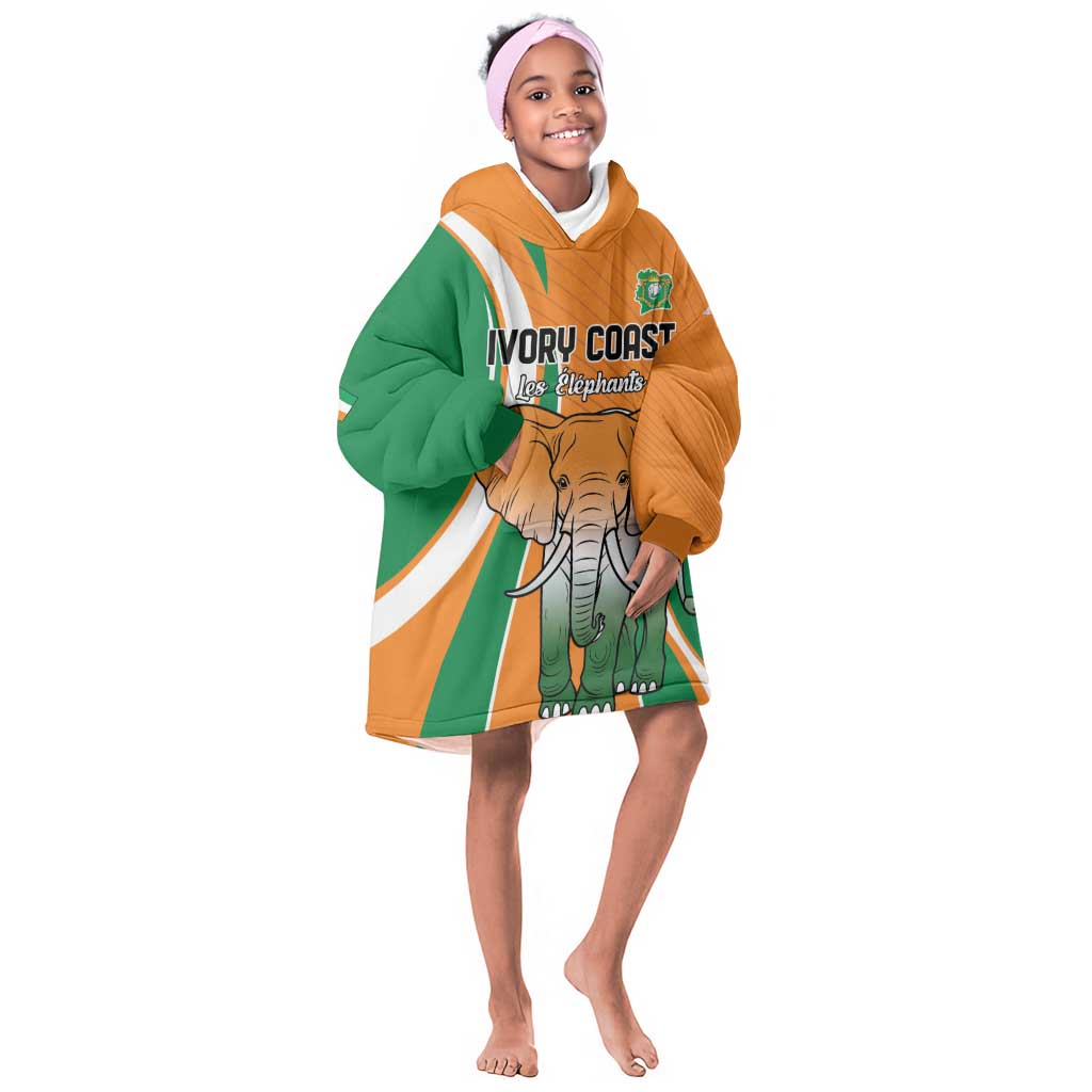 Custom Ivory Coast Football Kid Wearable Blanket Hoodie Les Elephants Spirit - Wonder Print Shop