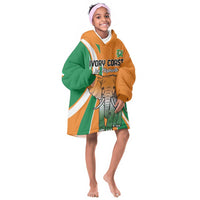 Custom Ivory Coast Football Kid Wearable Blanket Hoodie Les Elephants Spirit - Wonder Print Shop