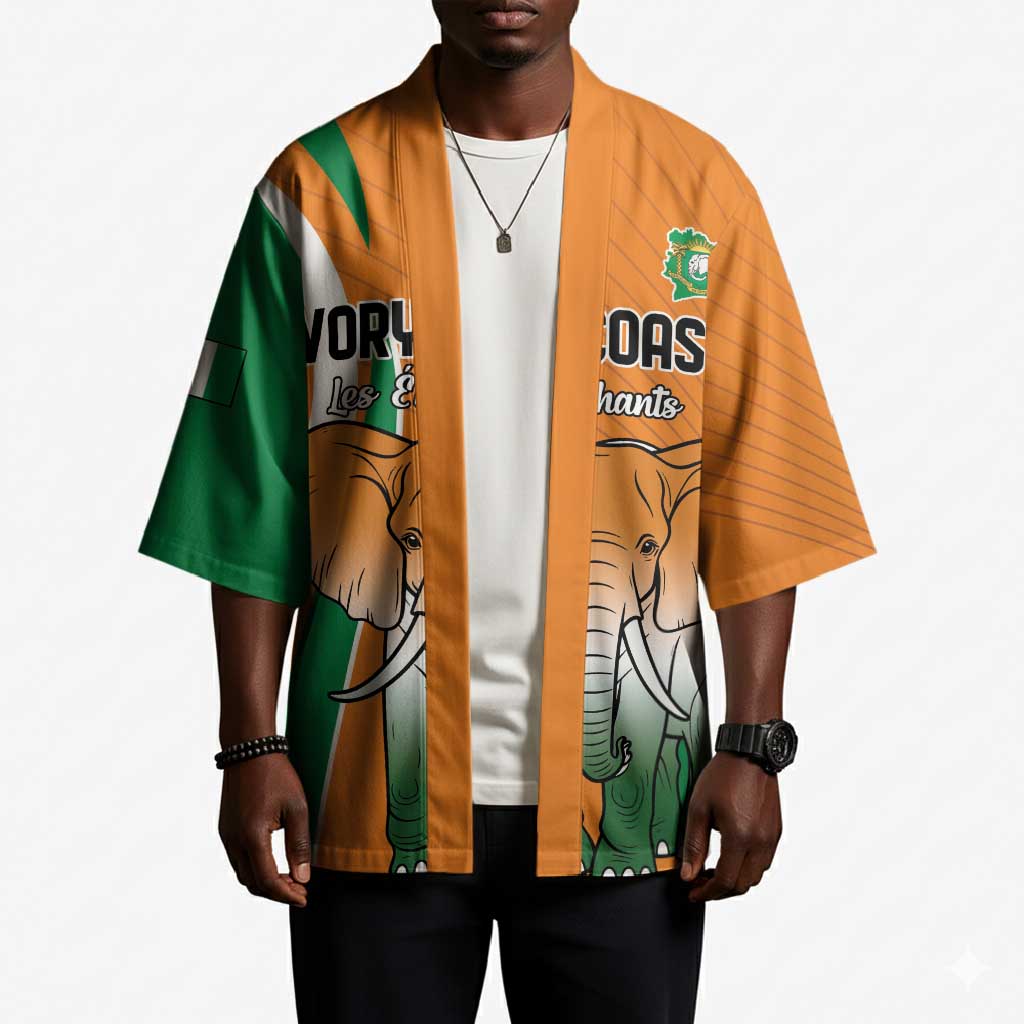 Custom Ivory Coast Football Kimono Les Elephants Spirit - Wonder Print Shop