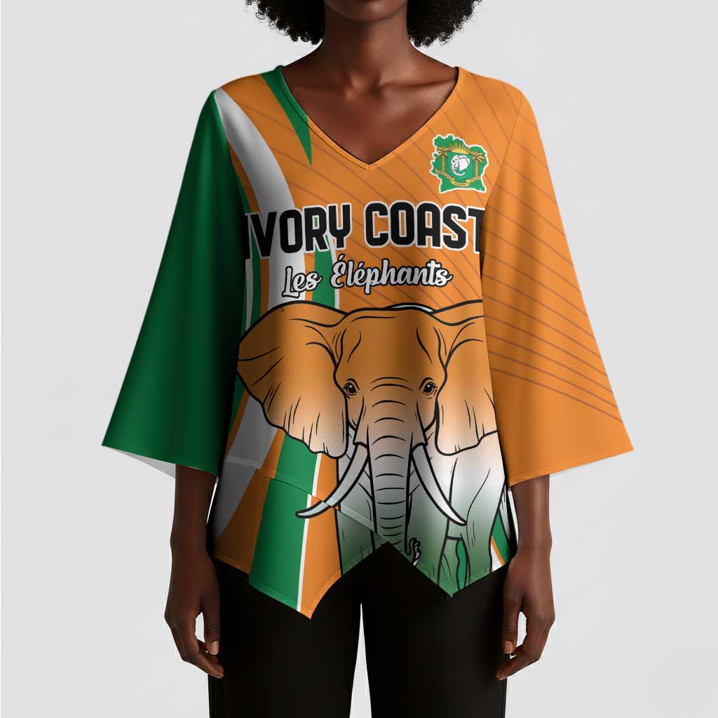 Custom Ivory Coast Football Kimono Sleeve Blouse Les Elephants Spirit - Wonder Print Shop