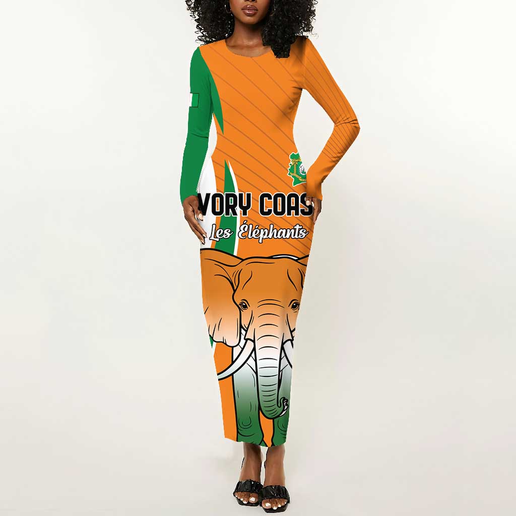Custom Ivory Coast Football Long Sleeve Bodycon Dress Les Elephants Spirit - Wonder Print Shop