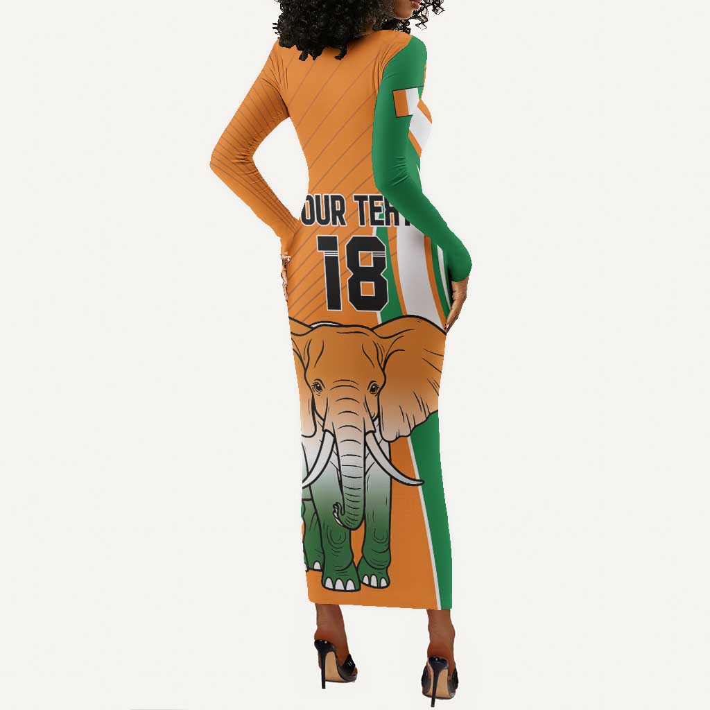 Custom Ivory Coast Football Long Sleeve Bodycon Dress Les Elephants Spirit - Wonder Print Shop