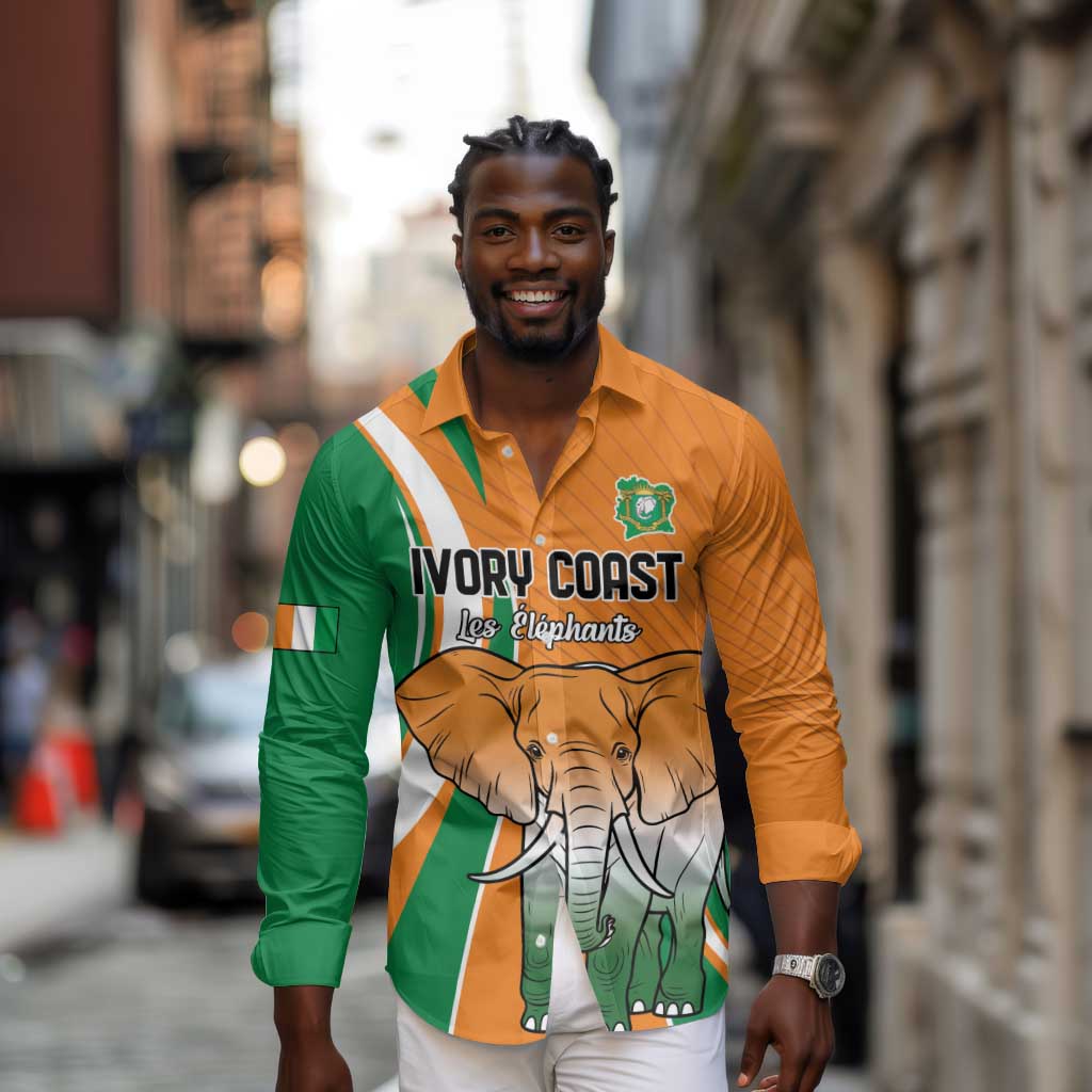 Custom Ivory Coast Football Long Sleeve Button Shirt Les Elephants Spirit - Wonder Print Shop