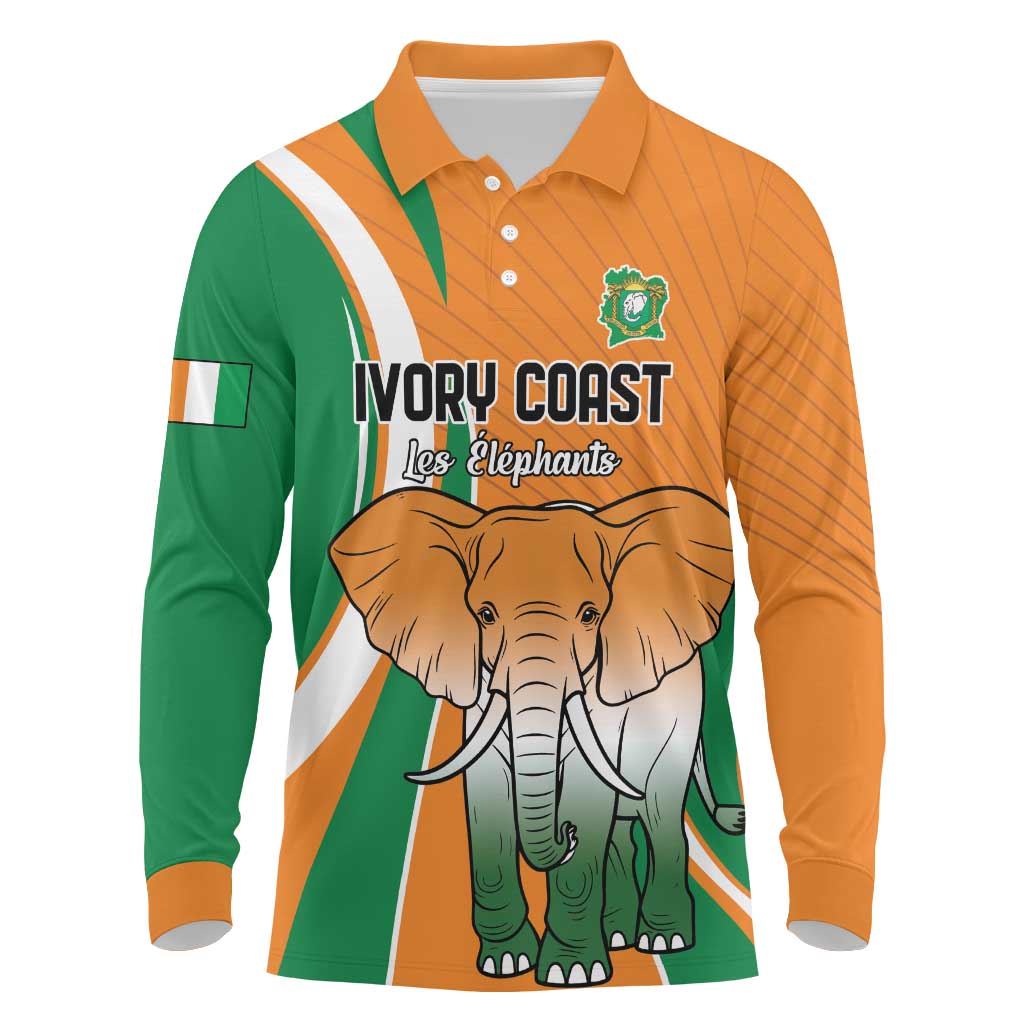 Custom Ivory Coast Football Long Sleeve Polo Shirt Les Elephants Spirit - Wonder Print Shop