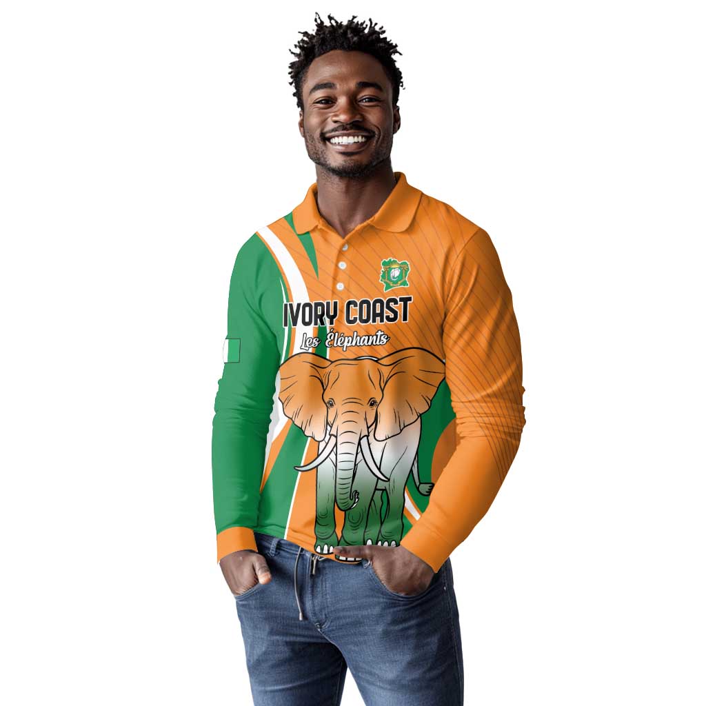 Custom Ivory Coast Football Long Sleeve Polo Shirt Les Elephants Spirit - Wonder Print Shop