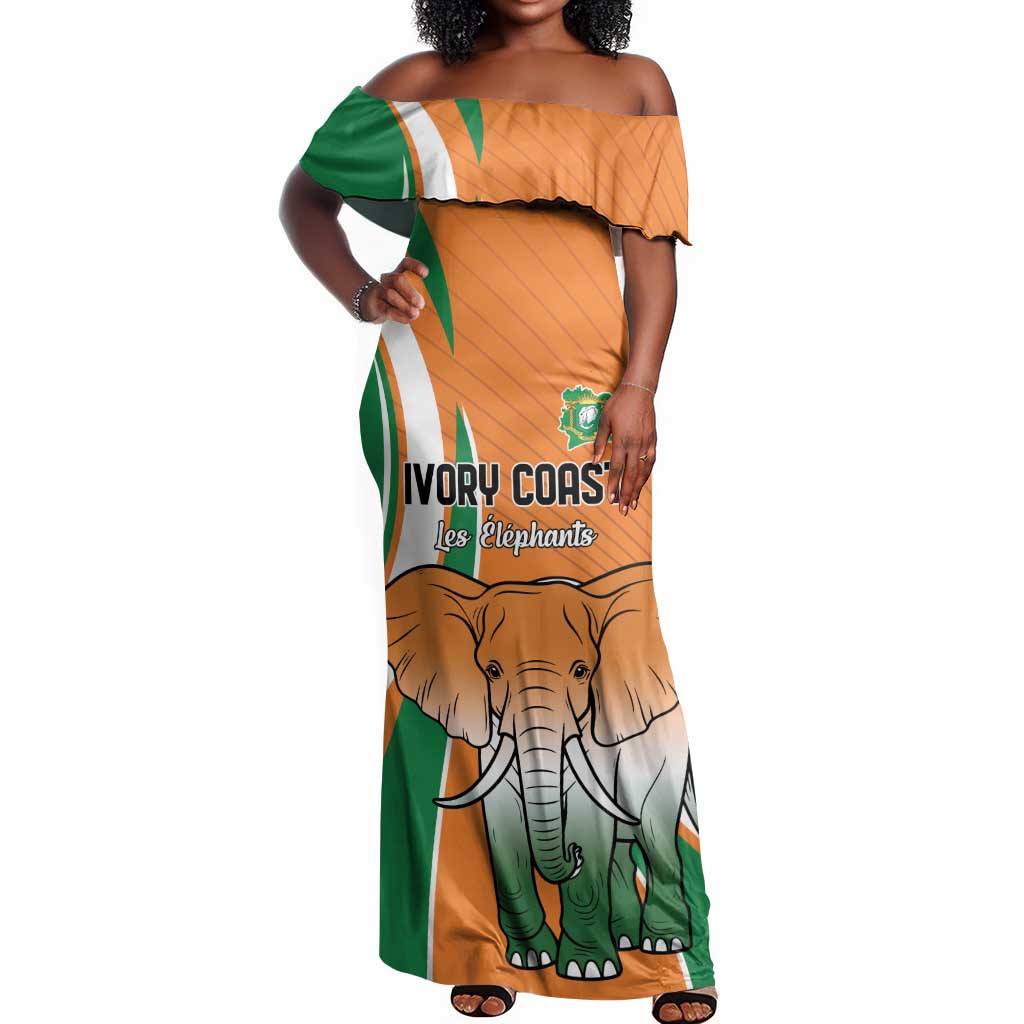 Custom Ivory Coast Football Off Shoulder Maxi Dress Les Elephants Spirit - Wonder Print Shop