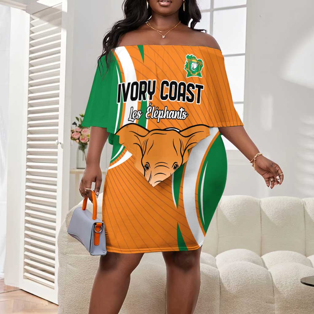 Custom Ivory Coast Football Off Shoulder Short Dress Les Elephants Spirit - Wonder Print Shop