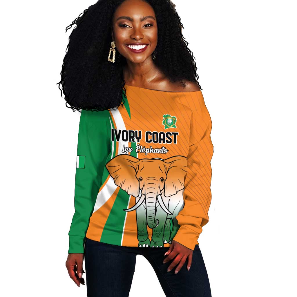 Custom Ivory Coast Football Off Shoulder Sweater Les Elephants Spirit - Wonder Print Shop