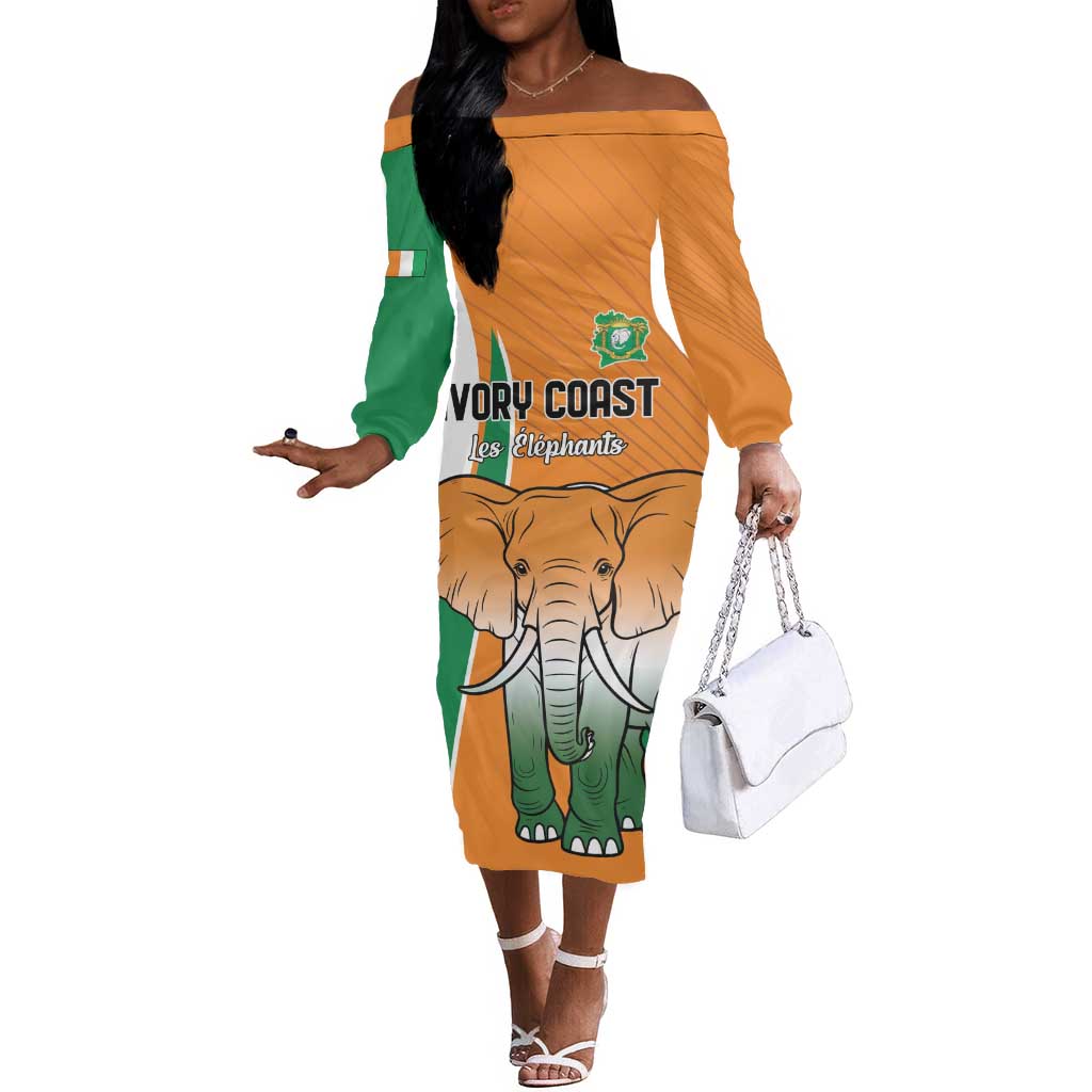 Custom Ivory Coast Football Off The Shoulder Long Sleeve Dress Les Elephants Spirit - Wonder Print Shop