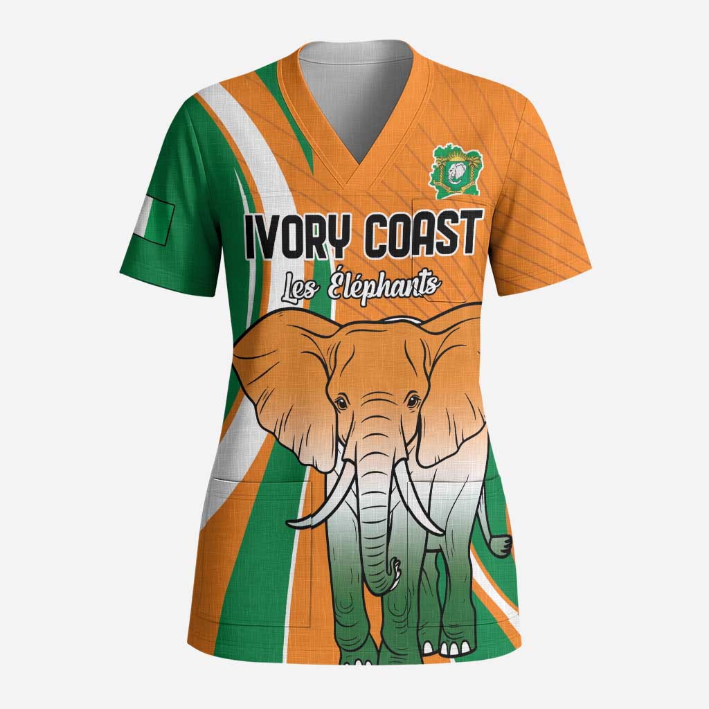 Custom Ivory Coast Football Scrub Top Les Elephants Spirit - Wonder Print Shop