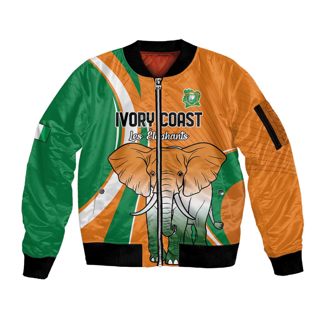Custom Ivory Coast Football Sleeve Zip Bomber Jacket Les Elephants Spirit - Wonder Print Shop