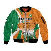 Custom Ivory Coast Football Sleeve Zip Bomber Jacket Les Elephants Spirit - Wonder Print Shop