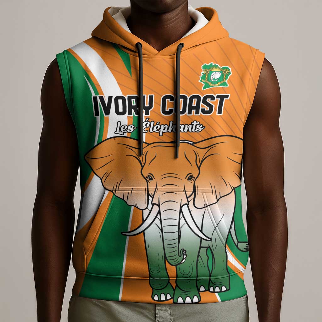 Custom Ivory Coast Football Sleeveless Hoodie Les Elephants Spirit - Wonder Print Shop