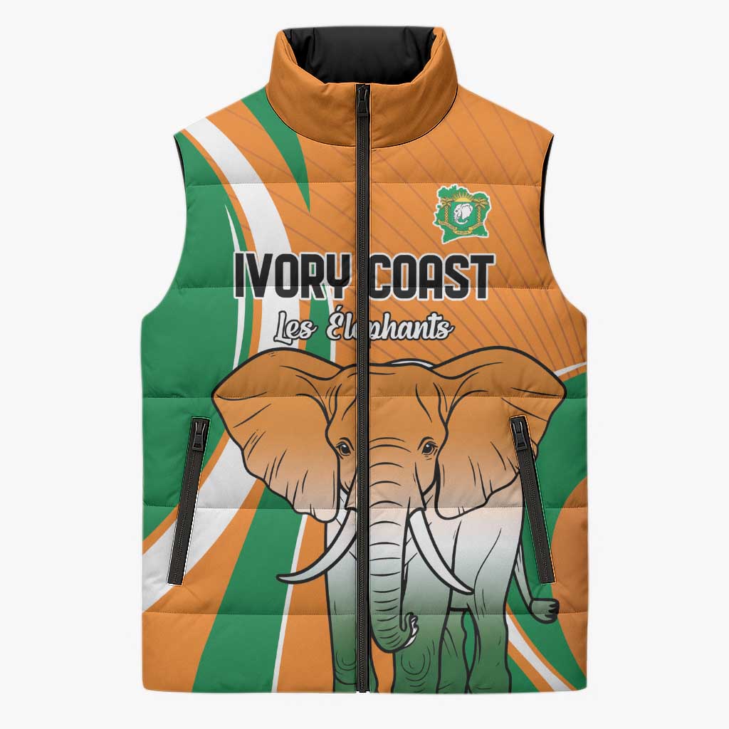 Custom Ivory Coast Football Sleeveless Puffer Jacket Les Elephants Spirit - Wonder Print Shop