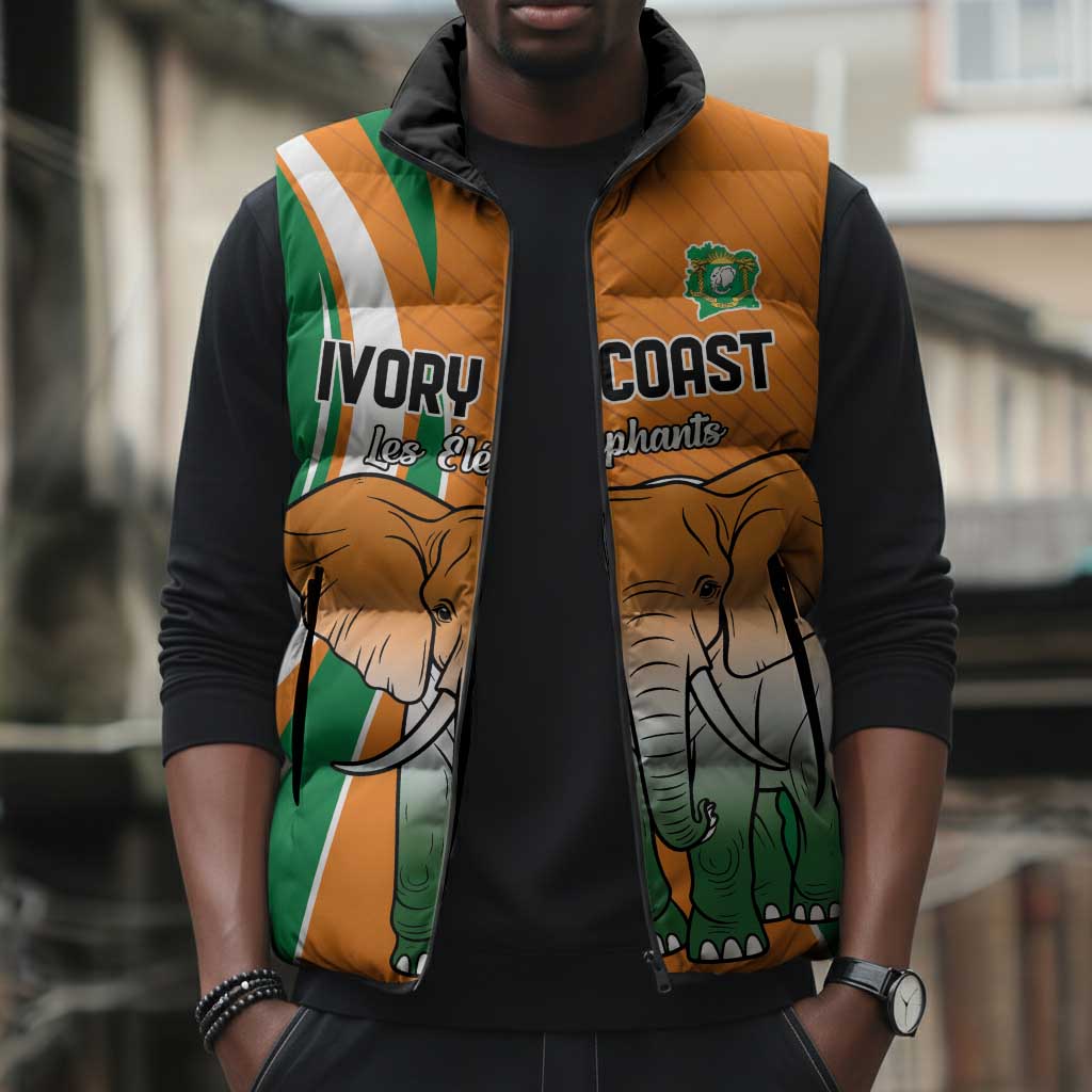 Custom Ivory Coast Football Sleeveless Puffer Jacket Les Elephants Spirit - Wonder Print Shop