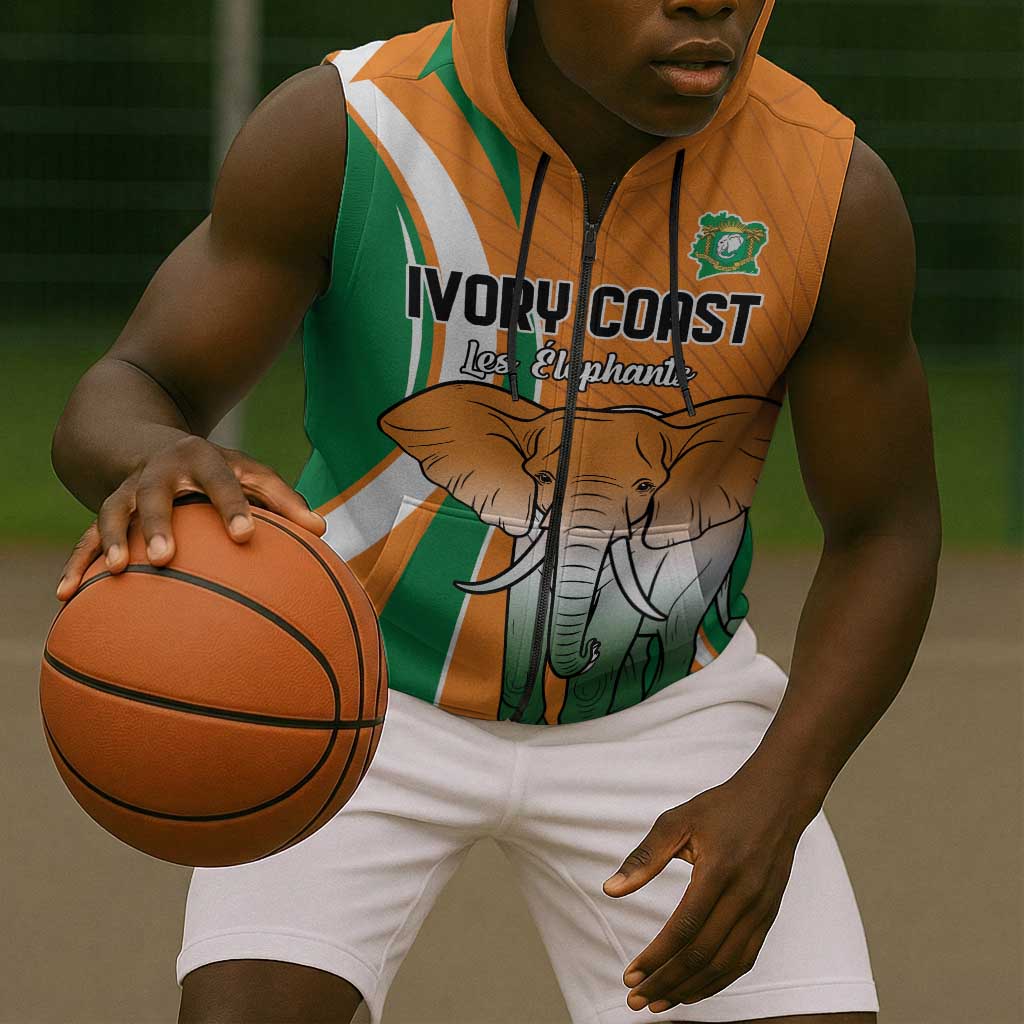 Custom Ivory Coast Football Sleeveless Zip Hoodie Les Elephants Spirit - Wonder Print Shop