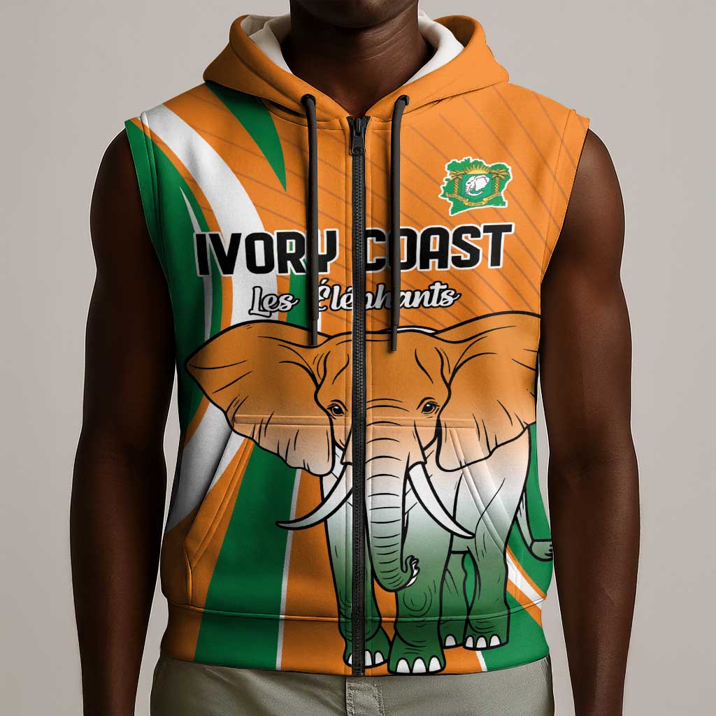Custom Ivory Coast Football Sleeveless Zip Hoodie Les Elephants Spirit - Wonder Print Shop