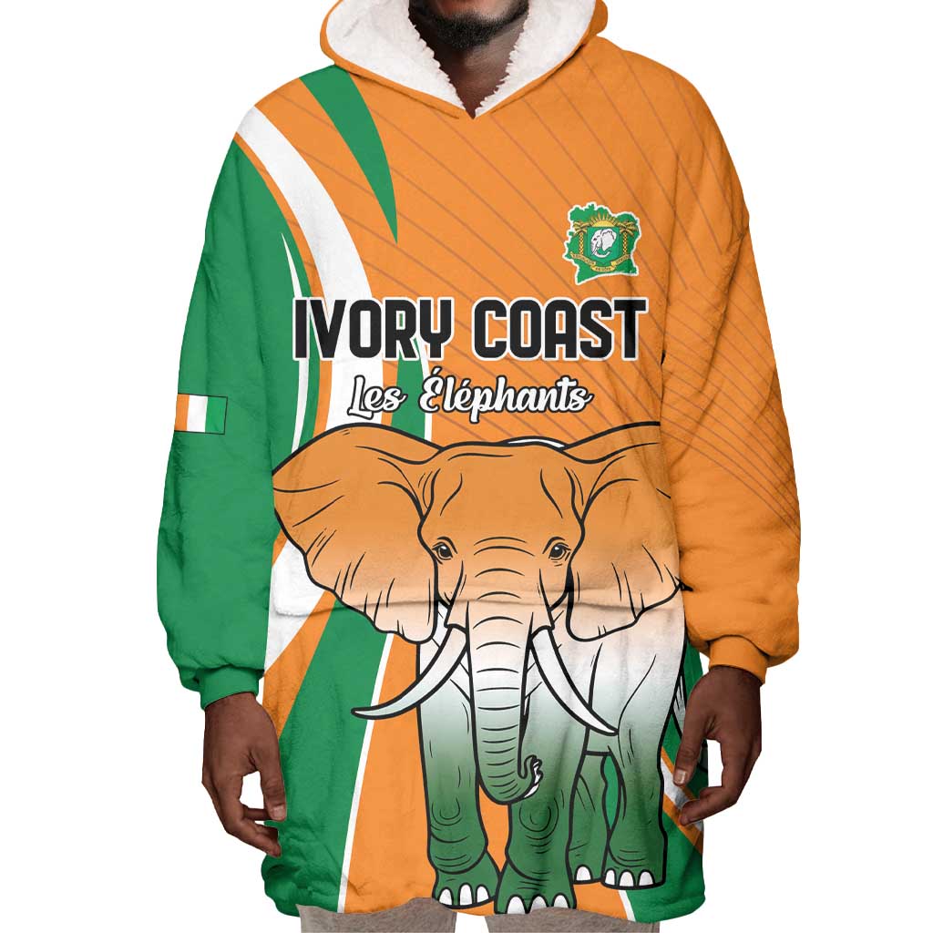 Custom Ivory Coast Football Wearable Blanket Hoodie Les Elephants Spirit - Wonder Print Shop