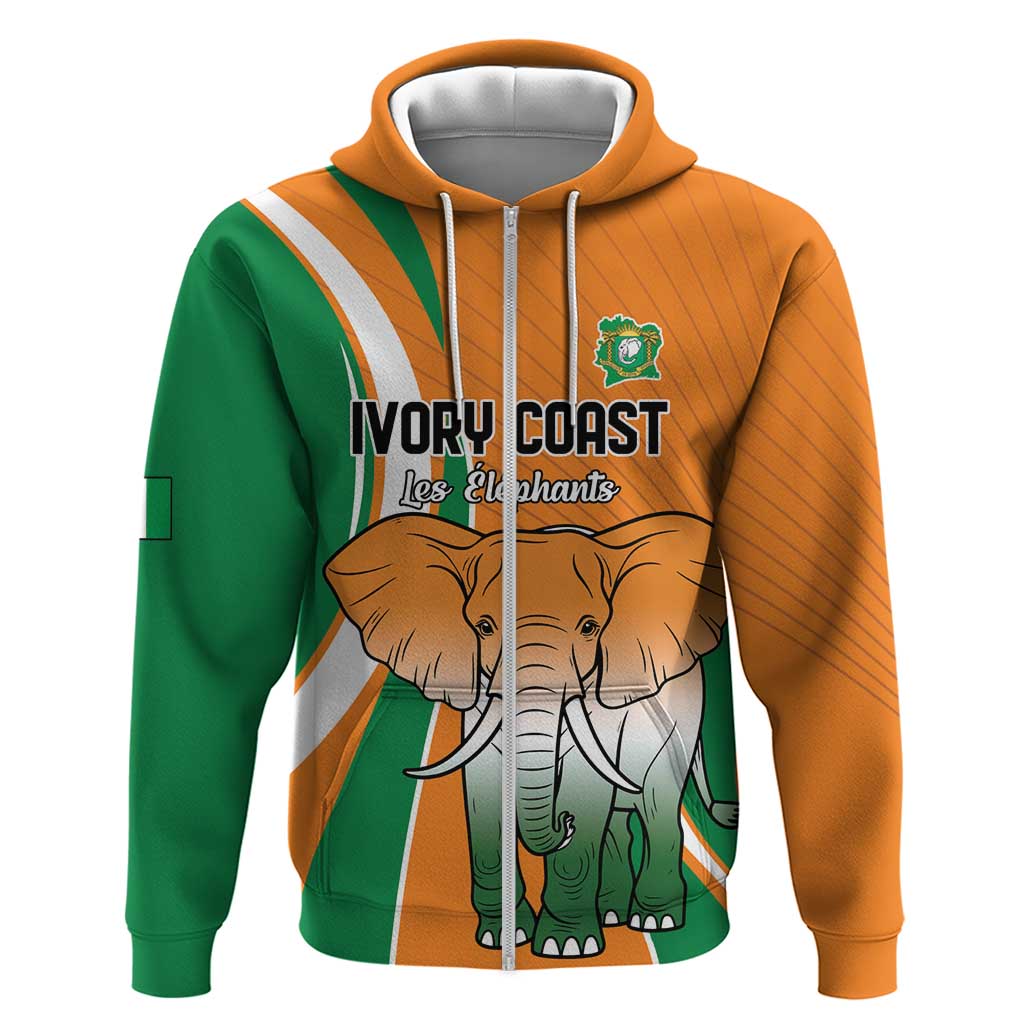 Custom Ivory Coast Football Zip Hoodie Les Elephants Spirit - Wonder Print Shop