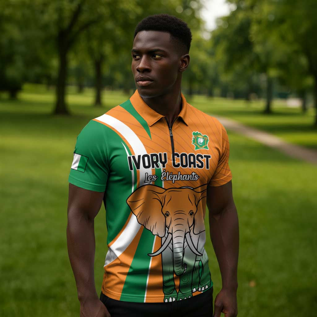 Custom Ivory Coast Football Zipper Polo Shirt Les Elephants Spirit - Wonder Print Shop