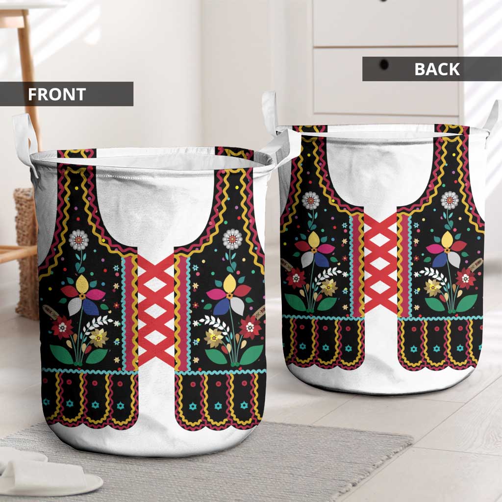 Vintage Polish Gorsecik Laundry Basket Slavic Floral Folk Art