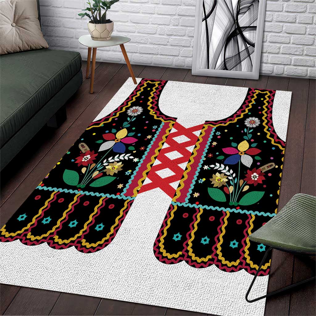 Vintage Polish Gorsecik Area Rug Slavic Floral Folk Art