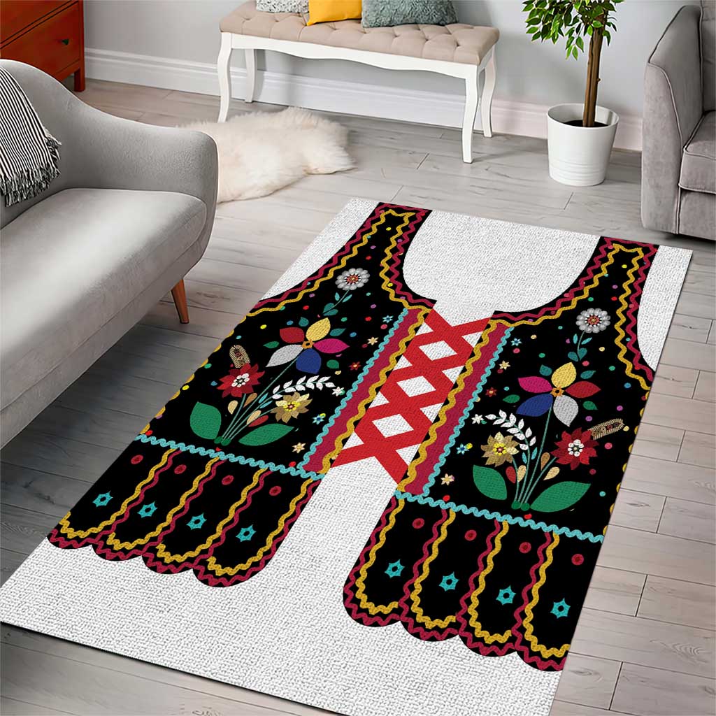 Vintage Polish Gorsecik Area Rug Slavic Floral Folk Art