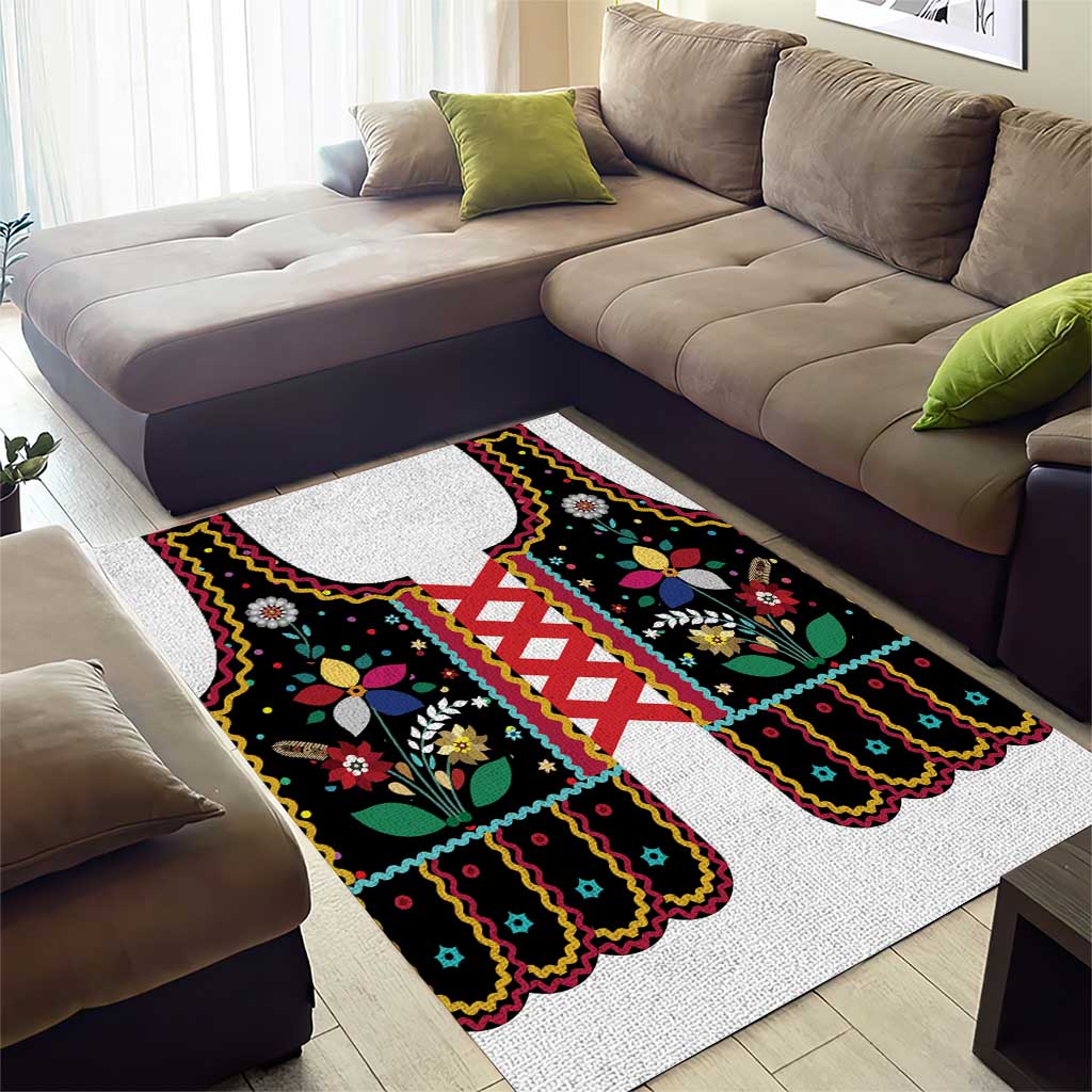 Vintage Polish Gorsecik Area Rug Slavic Floral Folk Art