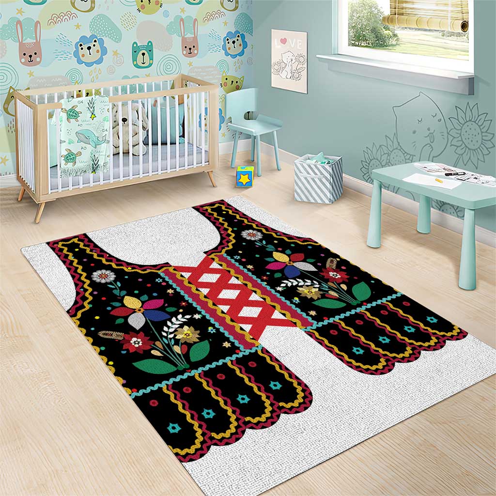 Vintage Polish Gorsecik Area Rug Slavic Floral Folk Art
