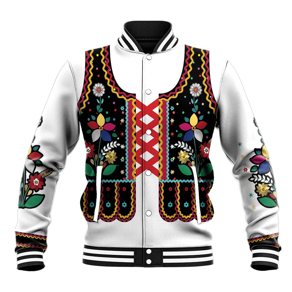 Vintage Polish Gorsecik Baseball Jacket Slavic Floral Folk Art