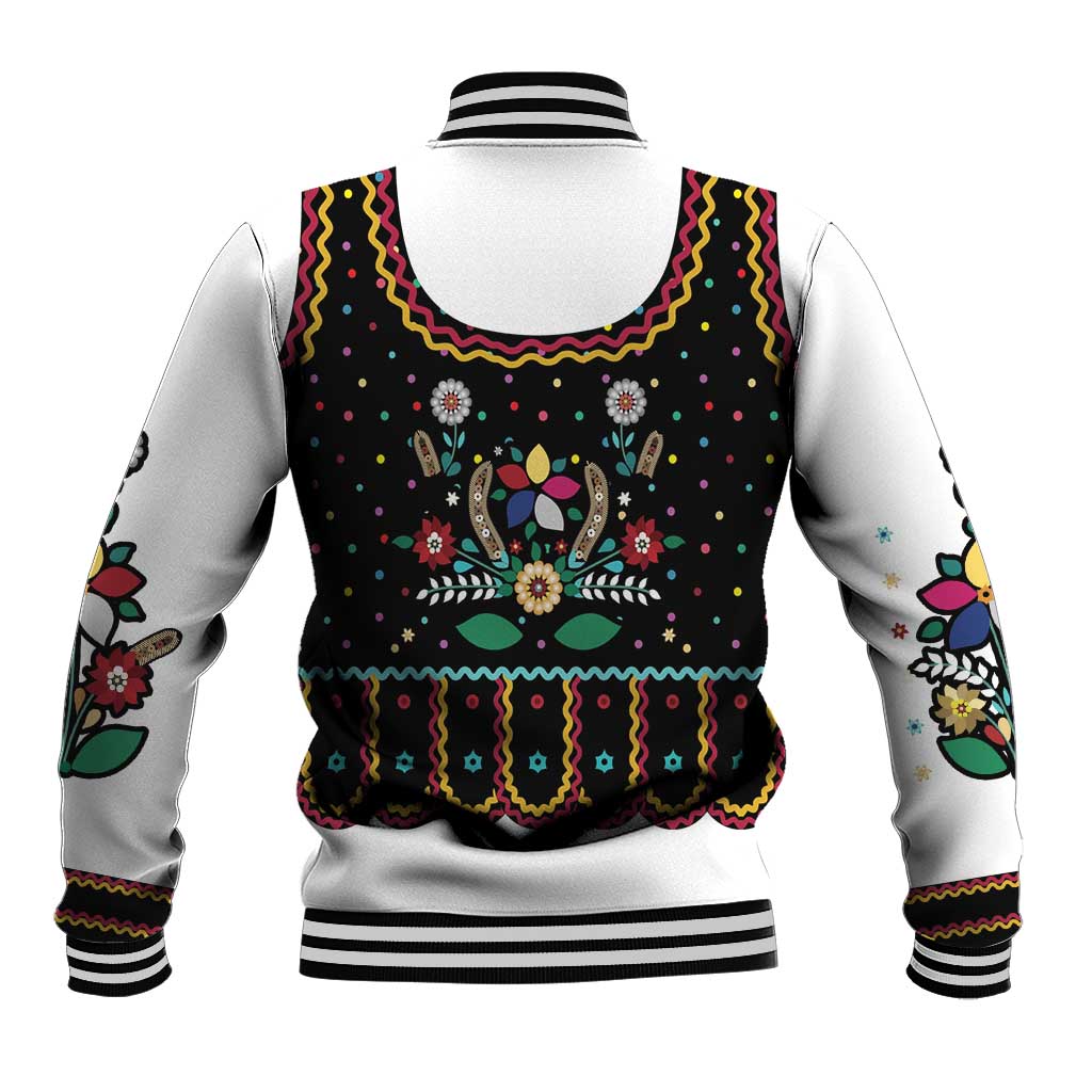 Vintage Polish Gorsecik Baseball Jacket Slavic Floral Folk Art