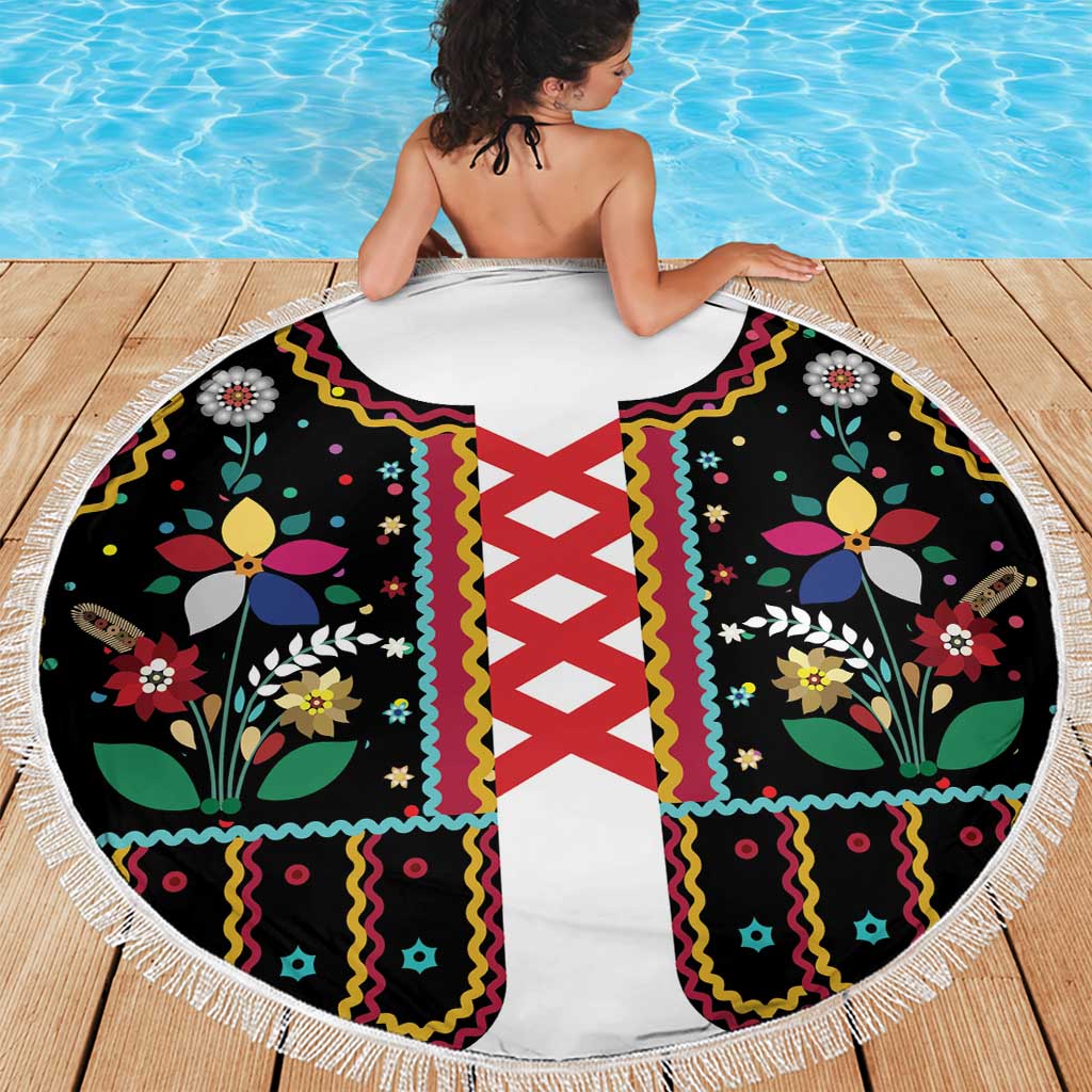 Vintage Polish Gorsecik Beach Blanket Slavic Floral Folk Art
