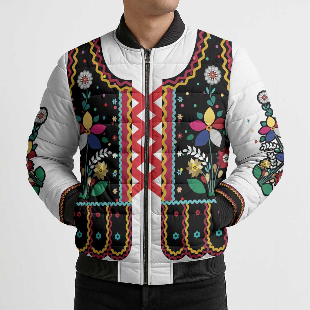 Vintage Polish Gorsecik Bomber Puffer Jacket Slavic Floral Folk Art
