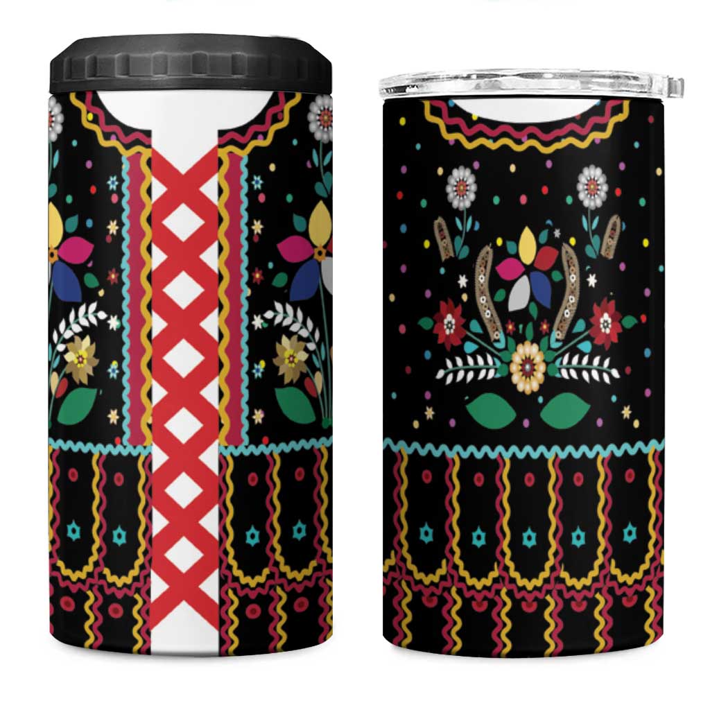 Vintage Polish Gorsecik 4 in 1 Can Cooler Tumbler Slavic Floral Folk Art