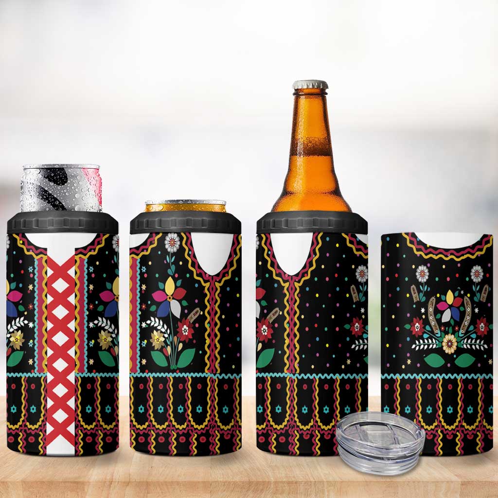 Vintage Polish Gorsecik 4 in 1 Can Cooler Tumbler Slavic Floral Folk Art