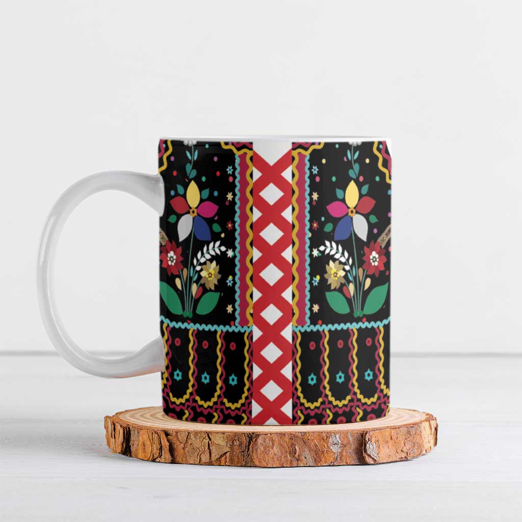 Vintage Polish Gorsecik Ceramic Mug Slavic Floral Folk Art
