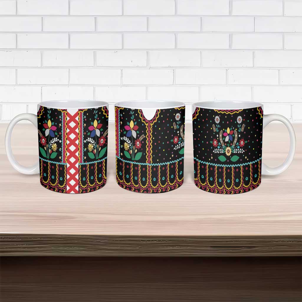 Vintage Polish Gorsecik Ceramic Mug Slavic Floral Folk Art