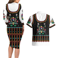 Vintage Polish Gorsecik Couples Matching Long Sleeve Bodycon Dress and Hawaiian Shirt Slavic Floral Folk Art