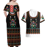 Vintage Polish Gorsecik Couples Matching Off Shoulder Maxi Dress and Hawaiian Shirt Slavic Floral Folk Art