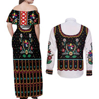Vintage Polish Gorsecik Couples Matching Off Shoulder Maxi Dress and Long Sleeve Button Shirt Slavic Floral Folk Art
